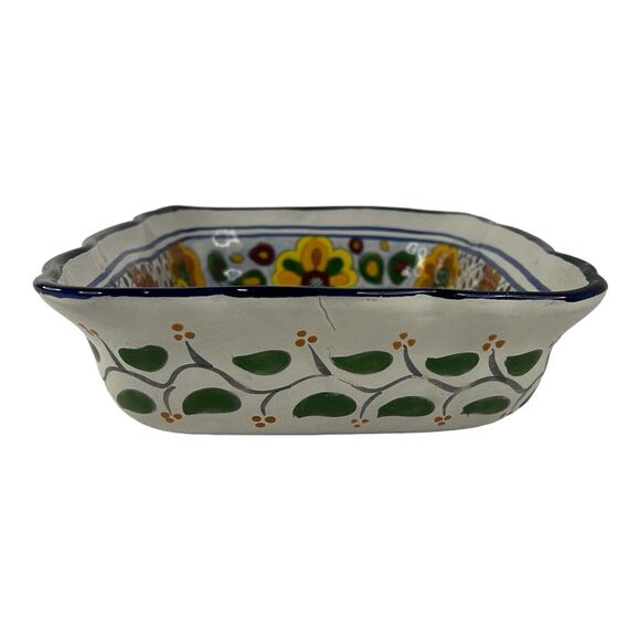 Mexican Hand Painted Pottery Baking Casserole Dish Floral Folk Art  13”x9”x3” - Picture 3 of 15